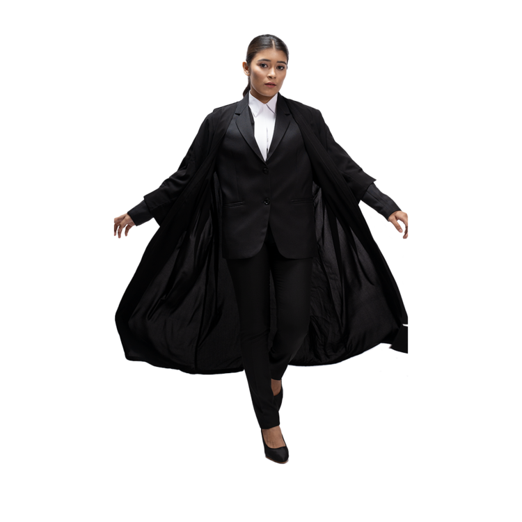 Women's Wrinkle Free Double Jet Black Professional Lawyer Gowns in Multiple Sizes