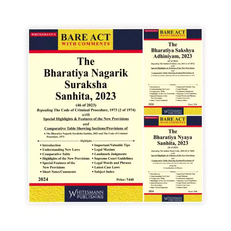 The Bharatiya Nagarik Suraksha Sanhita, 2023 / The Bharatiya Sakshya Adhiniyam, 2023 / The Bharatiya Nyaya Sanhita, 2023 Combo Bare Acts Set