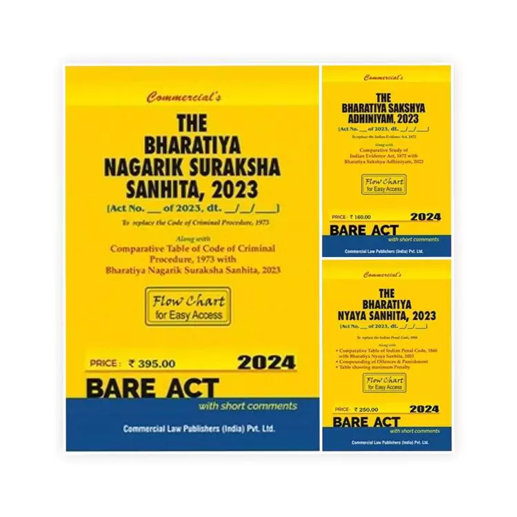 Commercial's The Bharatiya Nagarik Suraksha Sanhita, 2023 / The Bharatiya Sakshya Adhiniyam, 2023 / The Bharatiya Nyaya Sanhita, 2023 Combo Bare Acts Set